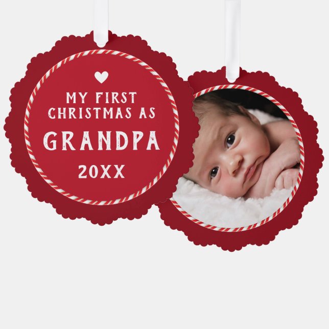 Adorno De Papel First Christmas as Grandpa Photo Keepsake  (Anverso/Reverso)