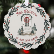 First Christmas in New Home Watercolor Wreath