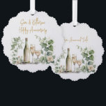 Adorno De Papel Floral acuarela Champagne Feliz Aniversario<br><div class="desc">Una hermosa botella floral de champán y dos vasos de vino,  celebrando un aniversario en la parte de atrás,  la misma imagen con el mensaje de la foto</div>