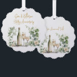 Adorno De Papel Floral acuarela Champagne Feliz Aniversario<br><div class="desc">Una hermosa botella floral de champán y dos vasos de vino,  celebrando un aniversario en la parte de atrás,  la misma imagen con el mensaje de la foto</div>