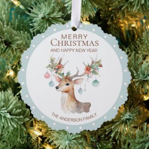 Adorno De Papel Floral Reindeer Blue Christmas Ornamet Card
