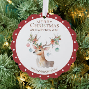 Adorno De Papel Floral Reindeer Maroon Red Christmas Ornamcard Car