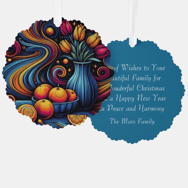 Adorno De Papel Flores Artísticas Y Pintura De Naranjas (Anverso/Reverso)