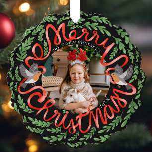 Adorno De Papel Foliage de Black Merry Christmas Wreath Photo