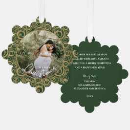 Adorno De Papel Foto boda de Navidades de Gold Swirl Green