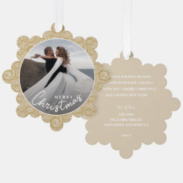 Adorno De Papel Foto boda de Navidades de Swirl Gold