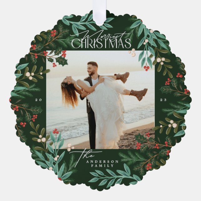 Adorno De Papel Foto clásica de Navidades botánicos verdes (Anverso)