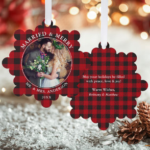 Adorno De Papel Foto de Boda casada y morada con placa roja
