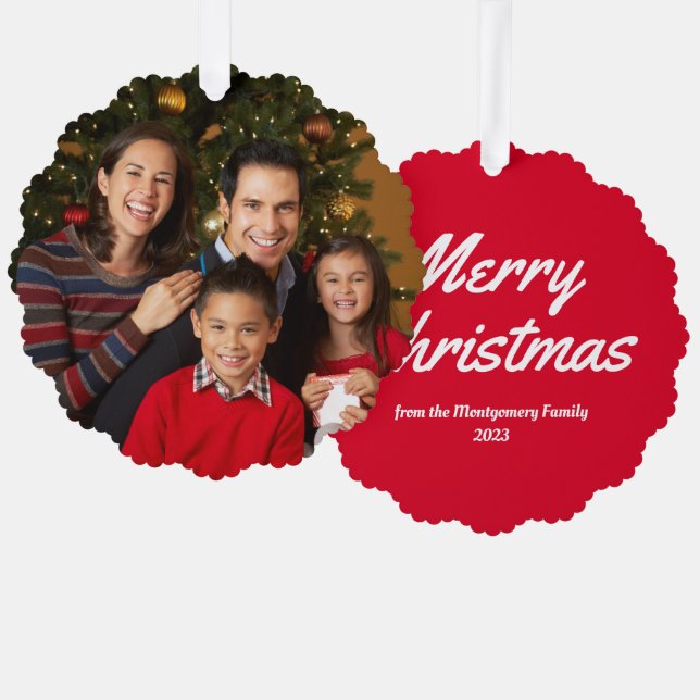 Adorno De Papel Foto de la familia roja Feliz Navidad (Anverso/Reverso)