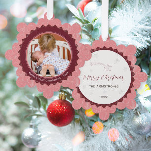 Adorno De Papel Foto de la primera Navidad del bebé en copo de nie
