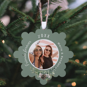 Adorno De Papel Foto de mejores amigos de Navidad con cono de pino