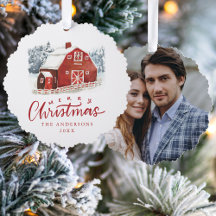 Foto de Navidad del granero rojo acuarela