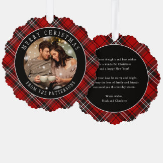 Adorno De Papel Foto de Navidad personalizada con Tartán de Cuadro