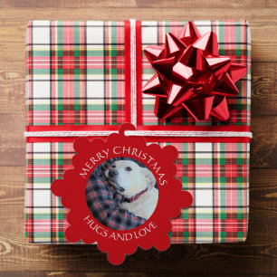 Adorno De Papel Foto de Perro Blanco lindo con papá Feliz Navidad"