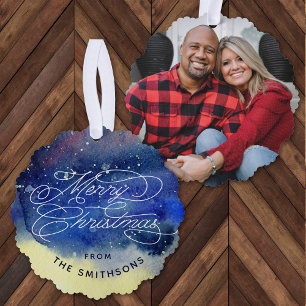 Adorno De Papel Foto de personalizable Cute Navy Blue Merry Christ