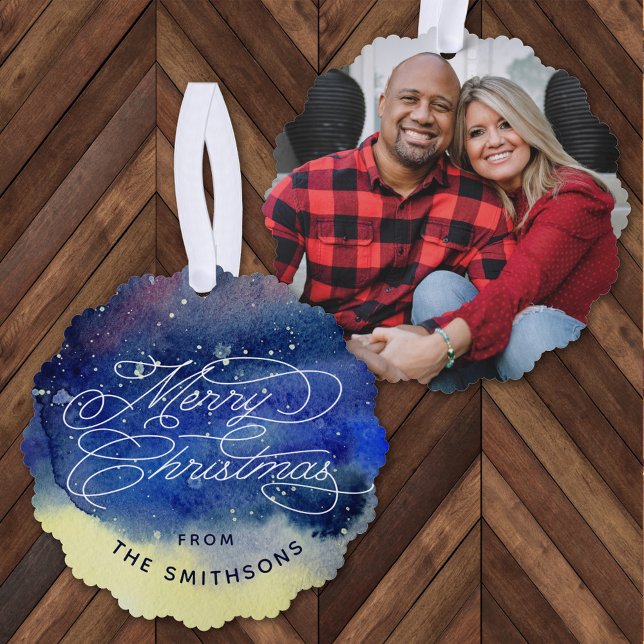 Adorno De Papel Foto de personalizable Cute Navy Blue Merry Christ (Subido por el creador)