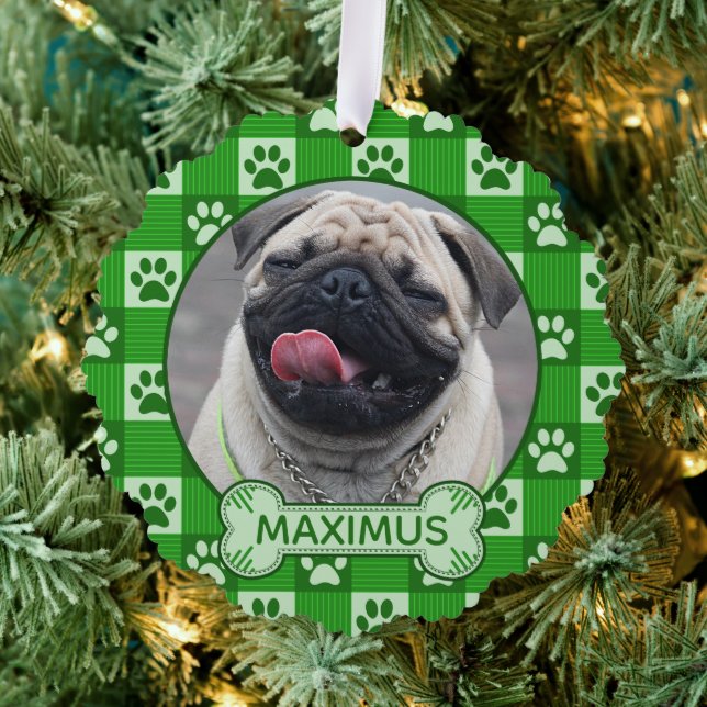 Adorno De Papel Foto de Personalizado de perro y nombre Green Paw  (Insitu (árbol))
