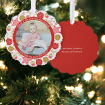 Adorno De Papel Foto De Wreath Enmarcada Navidades Personalizados<br><div class="desc">Añade tu propia foto y texto a esta tarjeta de ornamento colgante de personalizable.. ideal para Navidades o cualquier otro evento / ocasión .. personalizado para satisfacer tus necesidades .. diseñado en un moderno y audaz paladar rosa y blanco con un lugar para tu fotografía al frente rodeado por un...</div>