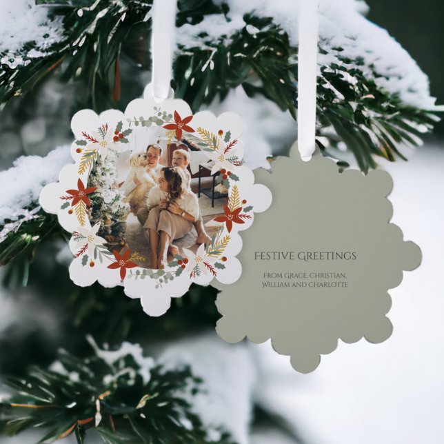 Adorno De Papel Foto De Wreath Enmarcada Navidades Personalizados (Photo Wreath Framed Personalized Christmas Ornament Cards from Ricaso. a card and ornament in one.)