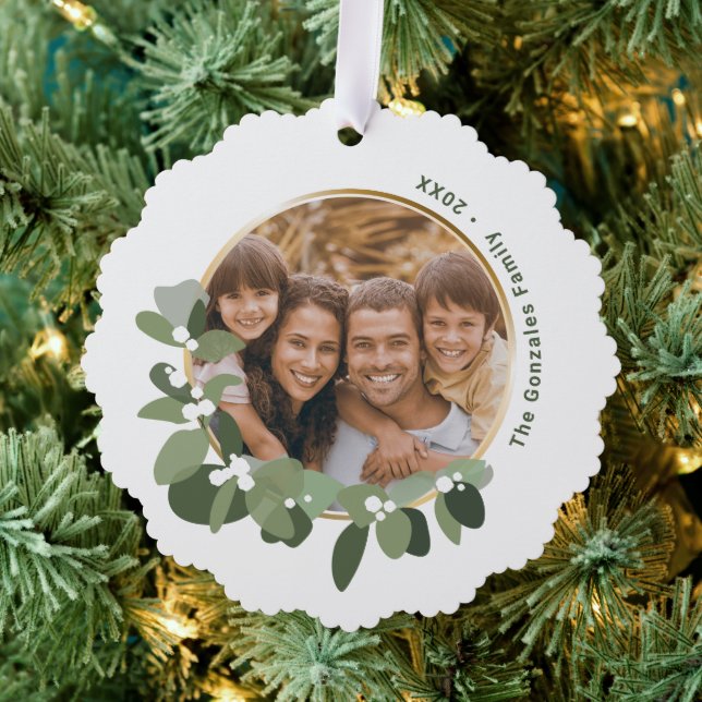 Adorno De Papel Foto familiar Felices vacaciones eucalipto wreath (Insitu (árbol))