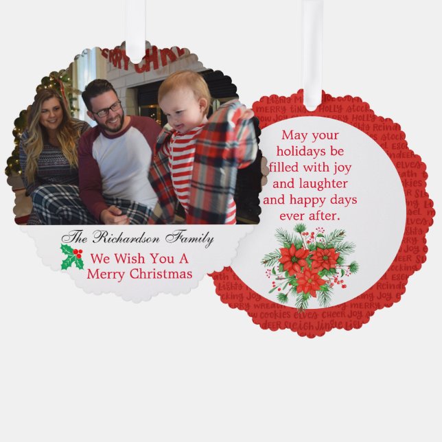 Adorno De Papel Foto familiar Navidades de nombre personalizado ro (Anverso/Reverso)