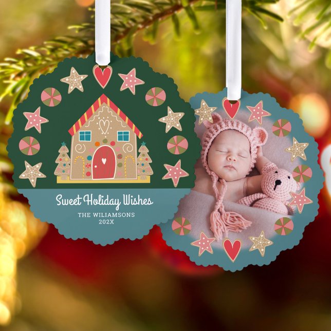 Adorno De Papel Foto Gingerbread Sweet Holiday Wishes Green Blue (Subido por el creador)