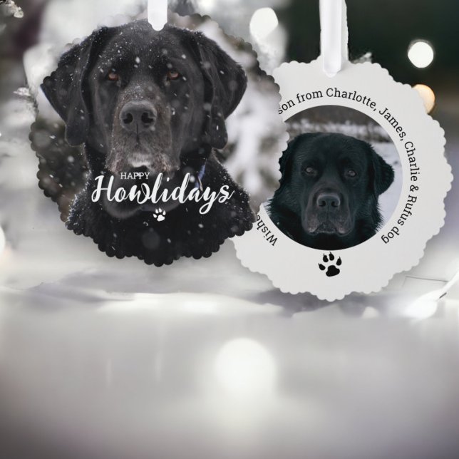 Adorno De Papel Foto personalizada de navidades Perro Felices Howl (Christmas Personalized Photo Happy Howlidays Dog Ornament Cards from Ricaso. Cards from the dog. )