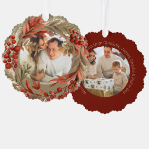 Adorno De Papel Foto personalizada de navidades Wreath Red Berry