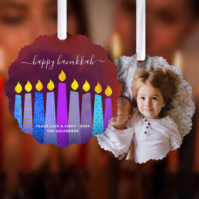 Adorno De Papel Foto roja Hanukkah Menorah Velas modernas Boho (Subido por el creador)