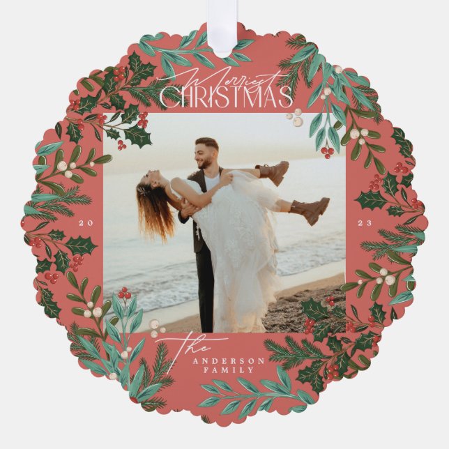 Adorno De Papel Foto tradicional de Navidades botánicos rojos (Anverso)