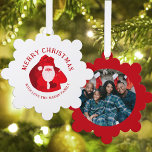 Adorno De Papel Foto y nombre de Santa y personalizado<br><div class="desc">Comparte tu foto y el amor de la temporada navideña con esta tarjeta ornamental. Añade tu propia foto a un lado y nombra con un divertido y brillante arte de Santa en el otro lado. ¡Genial como etiqueta y luego mantenerte en tu árbol! Diseño por www.mylittleeden.com</div>