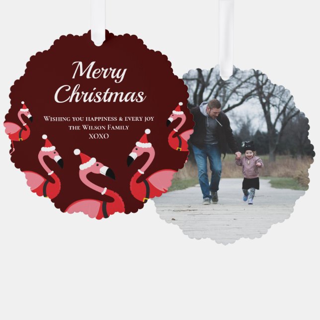 Adorno De Papel Fun Animal Flamingo Santa Photo Navidades (Anverso/Reverso)