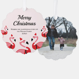 Adorno De Papel Fun Animal Pink Flamingo Santa Photo Navidades