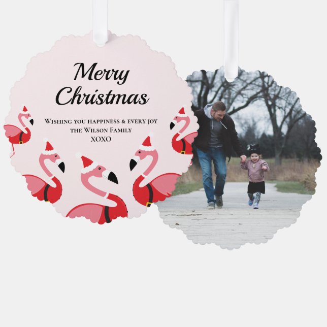 Adorno De Papel Fun Animal Pink Flamingo Santa Photo Navidades (Anverso/Reverso)