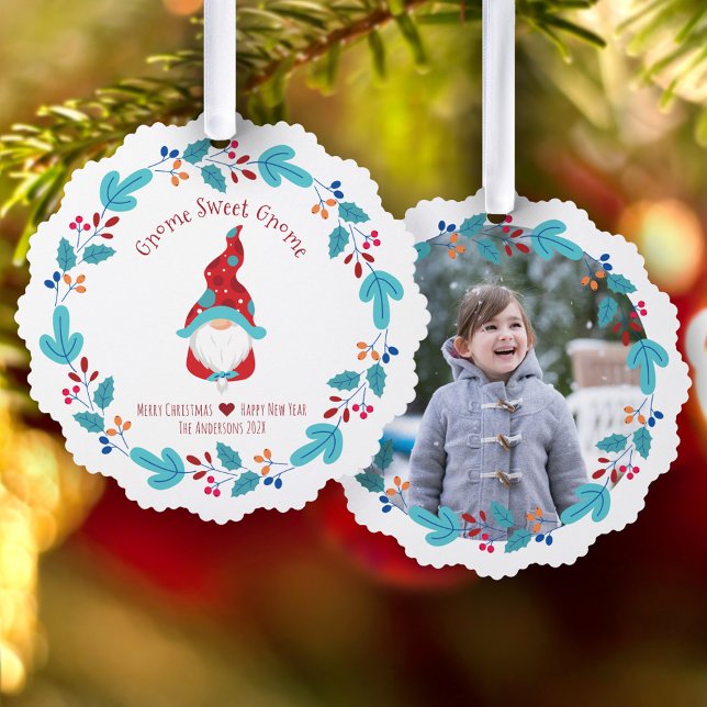 Adorno De Papel Fun Gnome Sweet Gnome Elf Floral Wreath Cute (Subido por el creador)