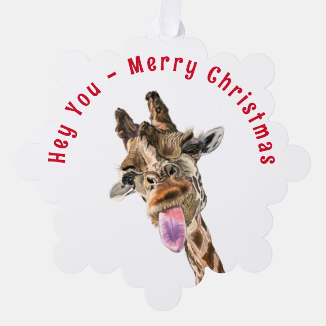 Adorno De Papel Funny Giraffe Christmas Ornamet Card (Anverso)