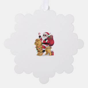 Adorno De Papel Funny Santa Riding Goldendoodle Dog Navidades