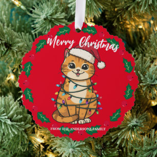 Adorno De Papel Gato alegre y brillante Navidad gatito nieve invie