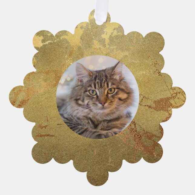 Adorno De Papel Gato elegante de mármol dorado (Anverso)