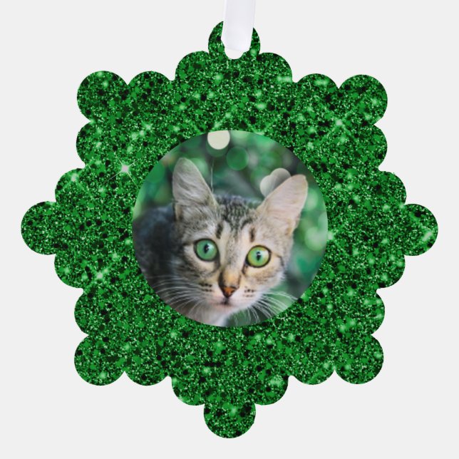 Adorno De Papel Gato personalizado del Purpurina verde festivo (Anverso)