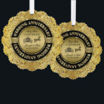 Adorno De Papel Glam 50 Aniversario Boda-Caballo y transporte<br><div class="desc">Glamoroso y elegante plato conmemorativo del 50 aniversario del boda. Negro y oro con acentos de diamante. Caballo y carruaje boda y negro y oro. Personalizable. El cuento de hadas continúa.</div>