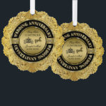 Adorno De Papel Glam 50 Aniversario Boda-Caballo y transporte<br><div class="desc">Glamoroso y elegante plato conmemorativo del 50 aniversario del boda. Negro y oro con acentos de diamante. Caballo y carruaje boda y negro y oro. Personalizable. El cuento de hadas continúa.</div>