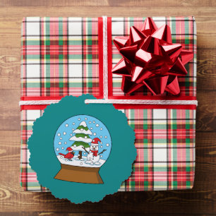 Adorno De Papel Globe de nieve con cardenal Snowman y árbol de pin