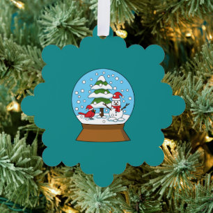 Adorno De Papel Globe de nieve con cardenal Snowman y árbol de pin