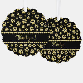 Adorno De Papel Golden Paw Prints on Black with Custom Name