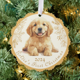 Adorno De Papel Golden Retriever First Christmas
