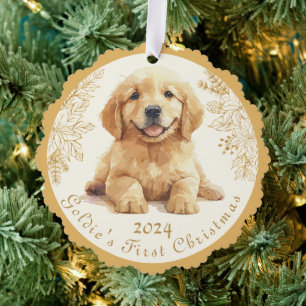 Adorno De Papel Golden Retriever First Christmas