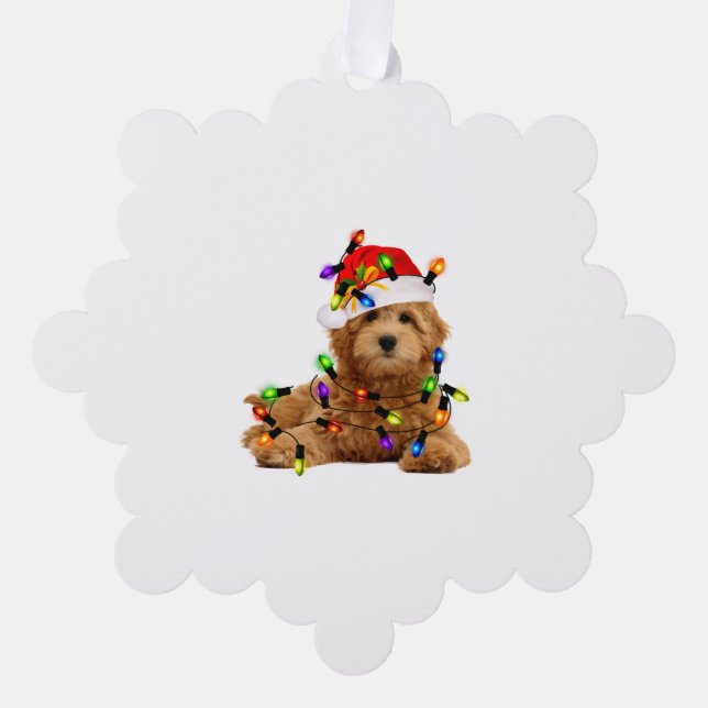Adorno De Papel Goldendoodle Santa Dog (Anverso)