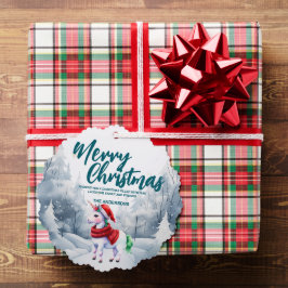 Adorno De Papel Graciosa unicornio Morera Navidad en la nieve en v