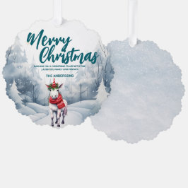 Adorno De Papel Graciosa unicornio Morera Navidad en la nieve en v
